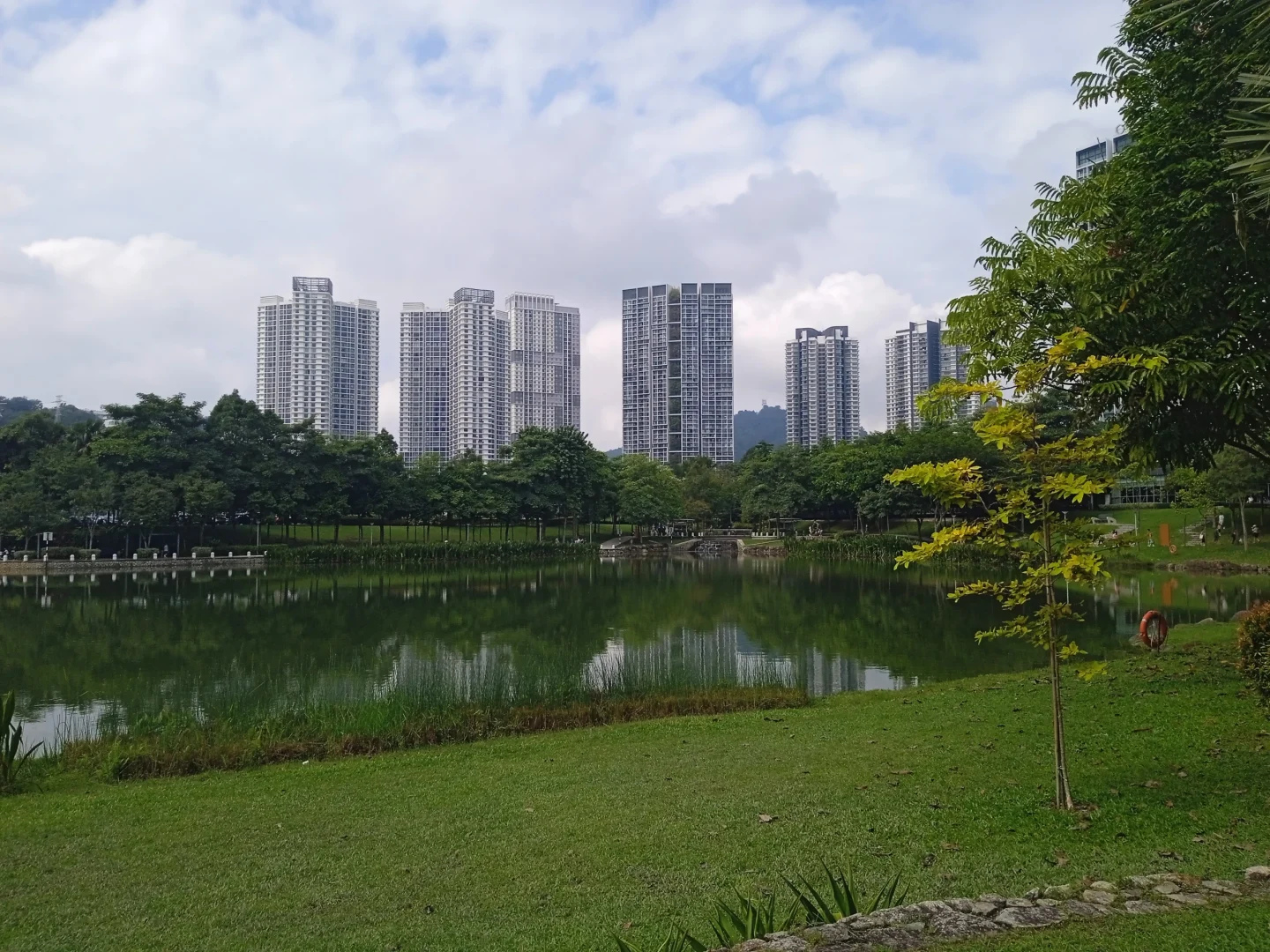 デサパークシティの湖と住宅