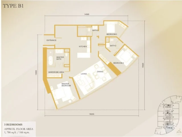 3部屋　1786sqf