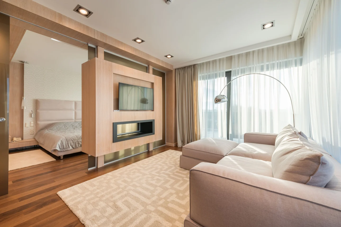 A calm living area and bedroom (illustrative)